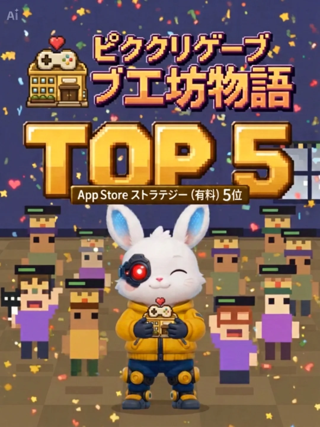『ピクセルゲーム工房物語』App Store ストラテジー 有料ゲームランキング第5位 記念ビジュアル