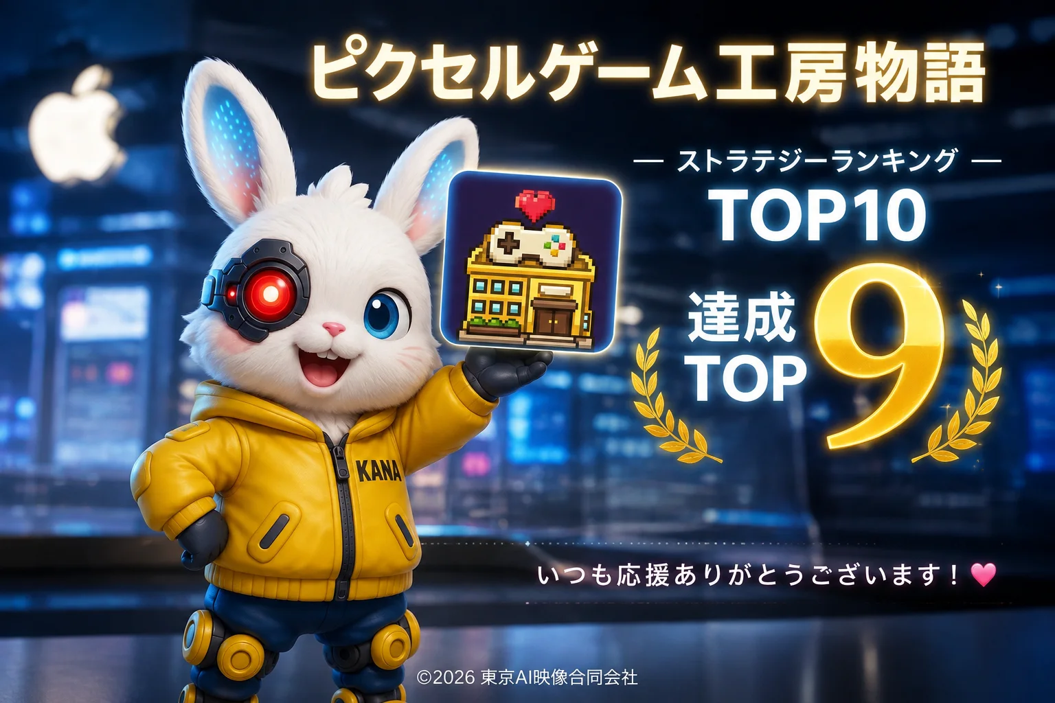 『ピクセルゲーム工房物語』ストラテジーランキングTOP10達成 第9位 記念ビジュアル