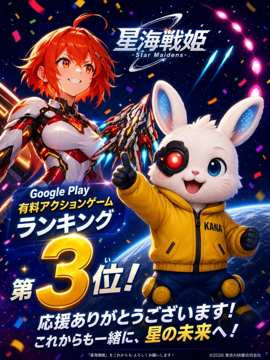 『星海戦姫』がGoogle Play 有料アクションゲームランキング第3位に表示されている画面