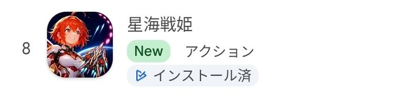 Star Maidens listed at No. 8 on the Google Play top paid action games ranking